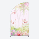 Aperturee - Aperturee Pink Butterfly Spring Cartoon Birthday Half Moon Arch Backdrop